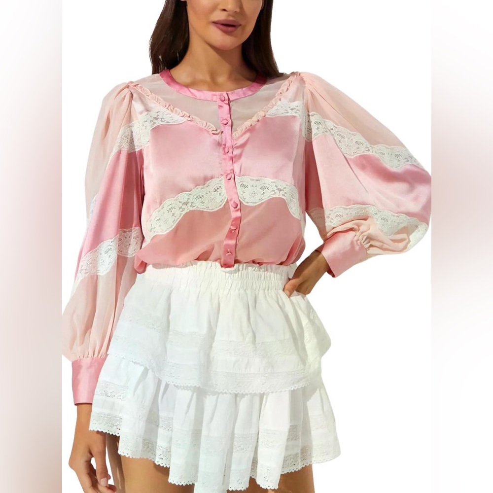 NOT FOR SALE Love Shack Fancy Zavia pink Blouse with Lace Details RARE
